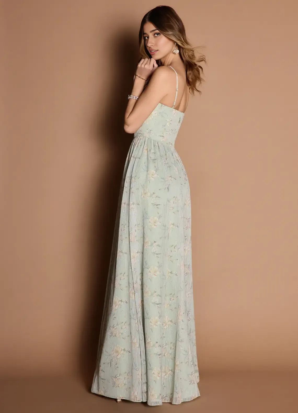 Robe Weitese à bretelles spaghetti, robe longue élégante, robe de bal sans manches, dos nu, imprimé floral, robe de soirée trapèze